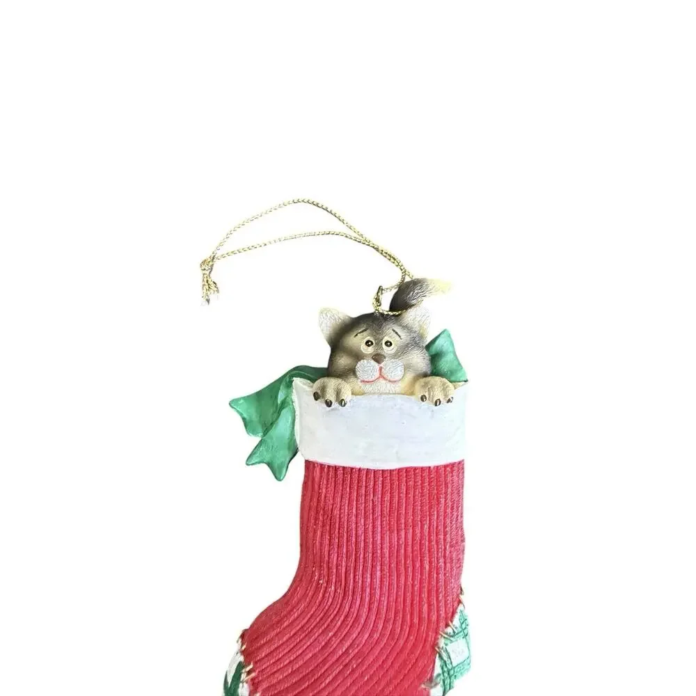 Kitty Cat Stocking Christmas Ornament Holiday Collectible Resin